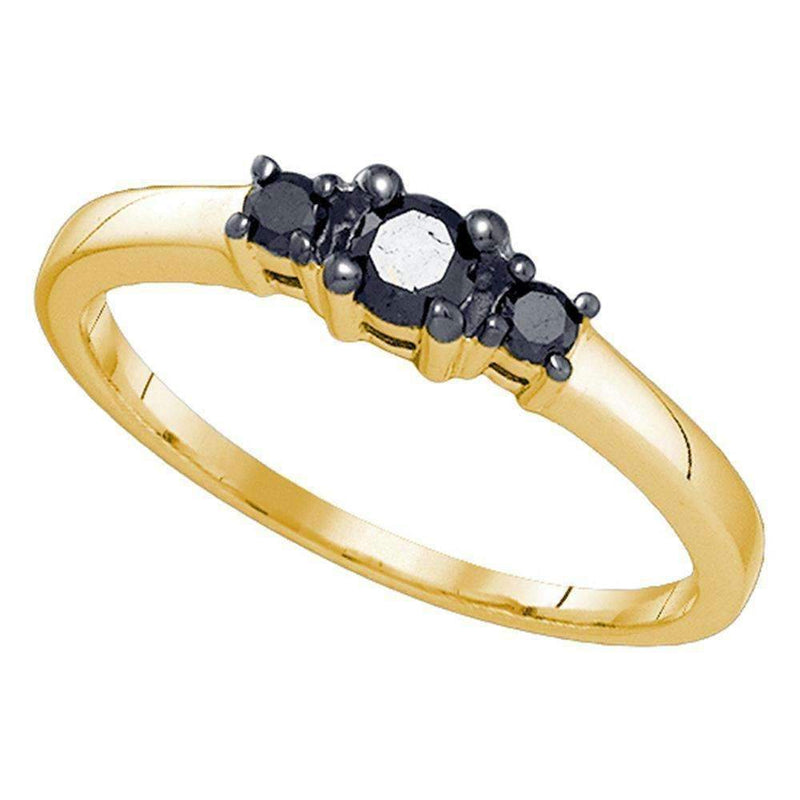 10kt Yellow Gold Women's Round Black Color Enhanced Diamond 3-stone Bridal Wedding Engagement Ring 1/4 Cttw - FREE Shipping (US/CAN)-Wedding Jewelry-5-JadeMoghul Inc.