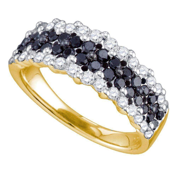 10kt Yellow Gold Women's Round Black Color Enhanced Diamond Band Ring 1-1/10 Cttw - FREE Shipping (US/CAN)-Gold & Diamond Bands-5-JadeMoghul Inc.