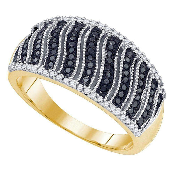 10kt Yellow Gold Women's Round Black Color Enhanced Diamond Band Ring 3/8 Cttw - FREE Shipping (US/CAN)-Gold & Diamond Bands-5-JadeMoghul Inc.