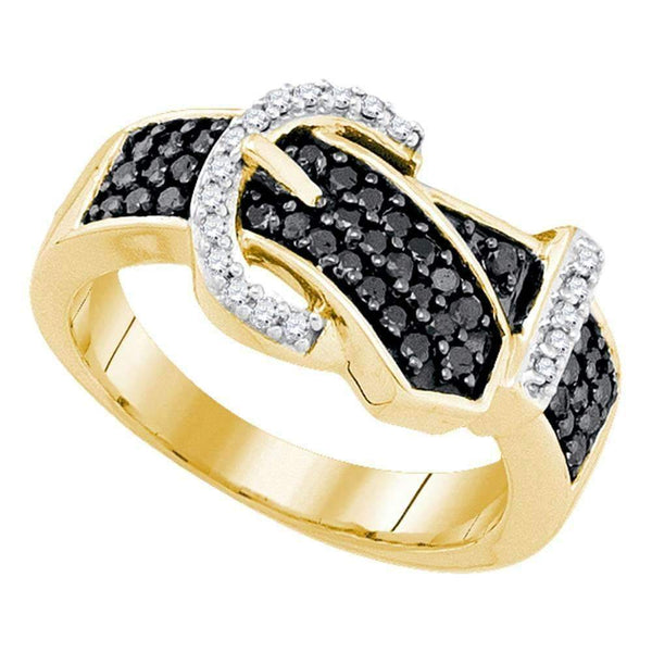 10kt Yellow Gold Women's Round Black Color Enhanced Diamond Belt Buckle Band Ring 1/2 Cttw - FREE Shipping (US/CAN)-Rings And Bands-5-JadeMoghul Inc.