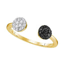 10kt Yellow Gold Women's Round Black Color Enhanced Diamond Bisected Band Cluster Ring 1/3 Cttw - FREE Shipping (US/CAN)-Gold & Diamond Cluster Rings-5-JadeMoghul Inc.