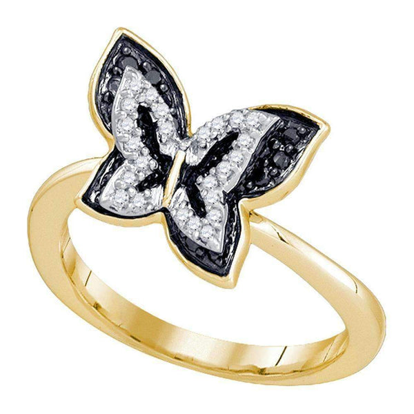 10kt Yellow Gold Women's Round Black Color Enhanced Diamond Butterfly Bug Ring 1/3 Cttw - FREE Shipping (US/CAN)-Gold & Diamond Rings-5-JadeMoghul Inc.