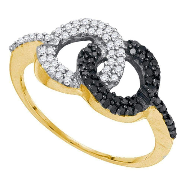 10kt Yellow Gold Women's Round Black Color Enhanced Diamond Circle Cluster Ring 1/3 Cttw - FREE Shipping (US/CAN)-Gold & Diamond Fashion Rings-5-JadeMoghul Inc.