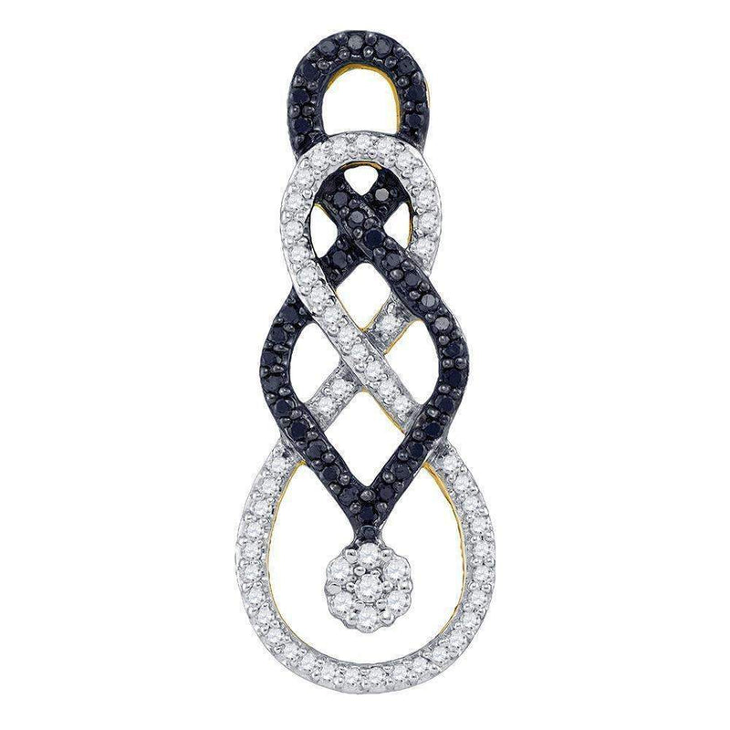 10kt Yellow Gold Women's Round Black Color Enhanced Diamond Cluster Pendant 1-3 Cttw - FREE Shipping (US/CAN)-Gold & Diamond Pendants & Necklaces-JadeMoghul Inc.
