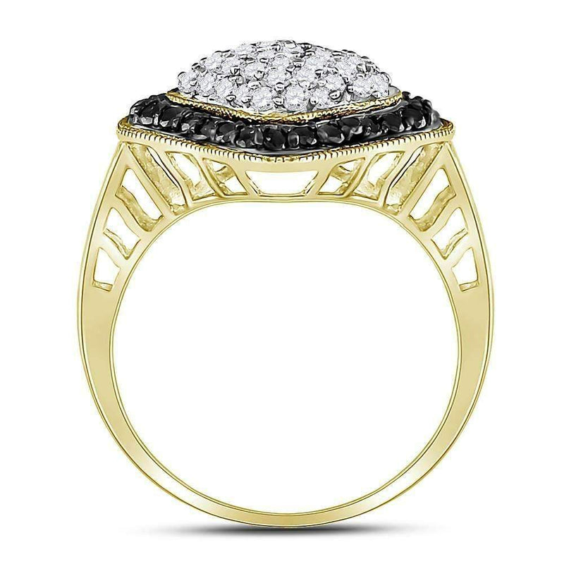 10kt Yellow Gold Women's Round Black Color Enhanced Diamond Cluster Ring 1.00 Cttw - FREE Shipping (US/CAN)-Gold & Diamond Cluster Rings-5-JadeMoghul Inc.