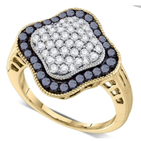 10kt Yellow Gold Women's Round Black Color Enhanced Diamond Cluster Ring 1.00 Cttw - FREE Shipping (US/CAN)-Gold & Diamond Cluster Rings-5-JadeMoghul Inc.