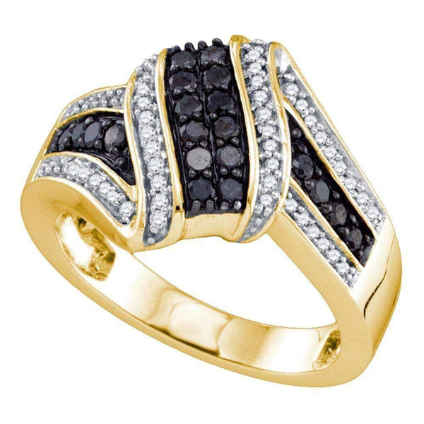 10kt Yellow Gold Women's Round Black Color Enhanced Diamond Cluster Ring 1/2 Cttw - FREE Shipping (US/CAN)-Gold & Diamond Fashion Rings-5-JadeMoghul Inc.