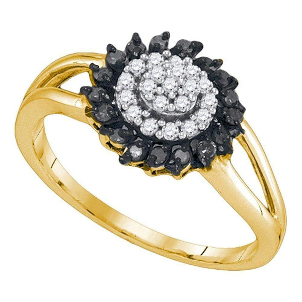 10kt Yellow Gold Women's Round Black Color Enhanced Diamond Cluster Ring 1/4 Cttw - FREE Shipping (US/CAN)-Gold & Diamond Cluster Rings-5-JadeMoghul Inc.