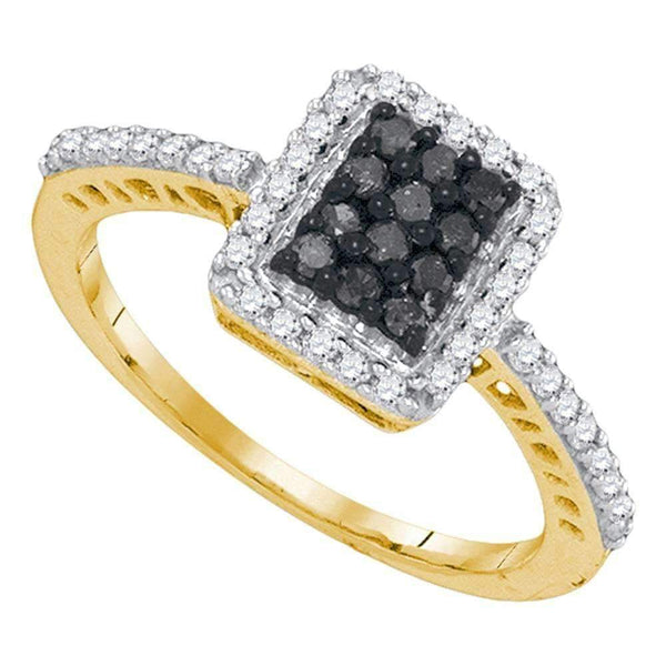 10kt Yellow Gold Women's Round Black Color Enhanced Diamond Cluster Ring 3/8 Cttw - FREE Shipping (US/CAN)-Gold & Diamond Cluster Rings-5-JadeMoghul Inc.