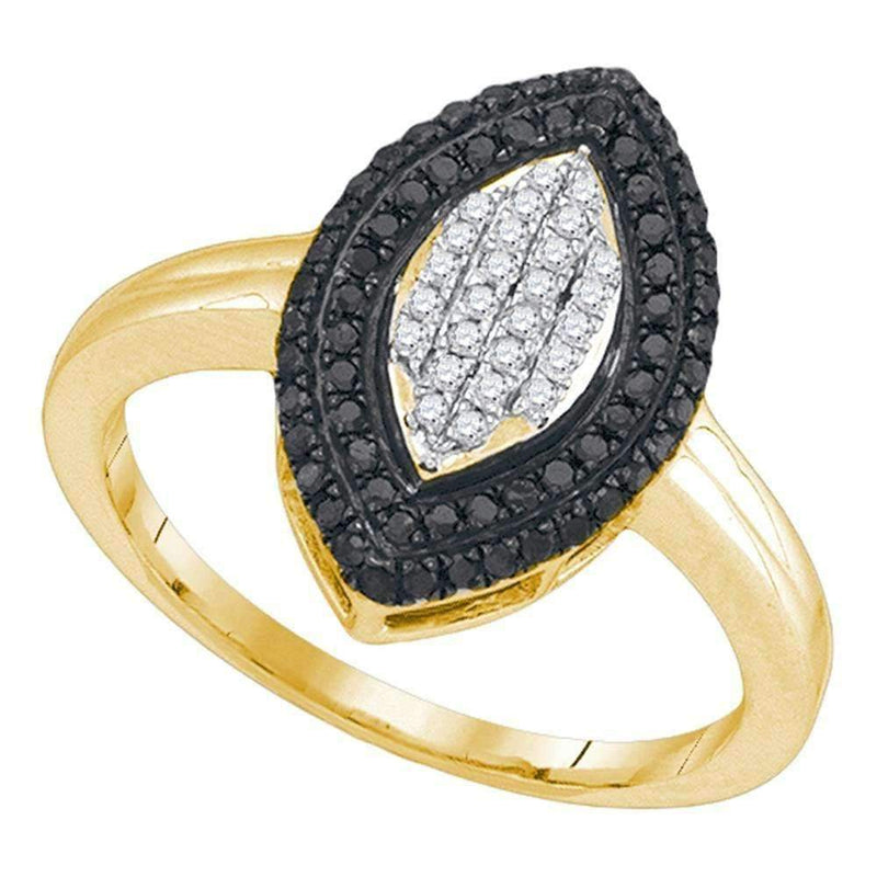 10kt Yellow Gold Women's Round Black Color Enhanced Diamond Cluster Ring 3/8 Cttw - FREE Shipping (US/CAN)-Gold & Diamond Fashion Rings-5-JadeMoghul Inc.
