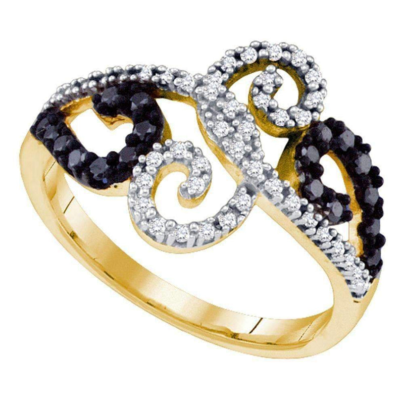 10kt Yellow Gold Women's Round Black Color Enhanced Diamond Curl Ring 1-3 Cttw - FREE Shipping (US/CAN)-Gold & Diamond Fashion Rings-JadeMoghul Inc.