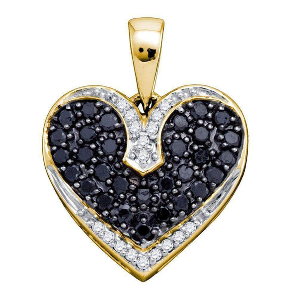 10kt Yellow Gold Women's Round Black Color Enhanced Diamond Dainty Heart Pendant 1-2 Cttw - FREE Shipping (US/CAN)-Gold & Diamond Pendants & Necklaces-JadeMoghul Inc.