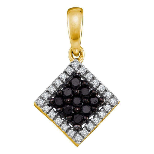 10kt Yellow Gold Women's Round Black Color Enhanced Diamond Diagonal Square Frame Pendant 1-3 Cttw - FREE Shipping (US/CAN)-Gold & Diamond Pendants & Necklaces-JadeMoghul Inc.