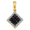 10kt Yellow Gold Women's Round Black Color Enhanced Diamond Diagonal Square Frame Pendant 1-3 Cttw - FREE Shipping (US/CAN)-Gold & Diamond Pendants & Necklaces-JadeMoghul Inc.