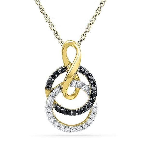 10kt Yellow Gold Women's Round Black Color Enhanced Diamond Double Circle Pendant 1-5 Cttw - FREE Shipping (US/CAN)-Gold & Diamond Pendants & Necklaces-JadeMoghul Inc.