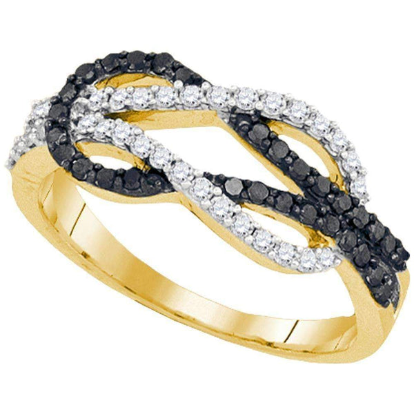 10kt Yellow Gold Women's Round Black Color Enhanced Diamond Double Linked Knot Band Ring 1-2 Cttw - FREE Shipping (US/CAN)-Gold & Diamond Fashion Rings-JadeMoghul Inc.
