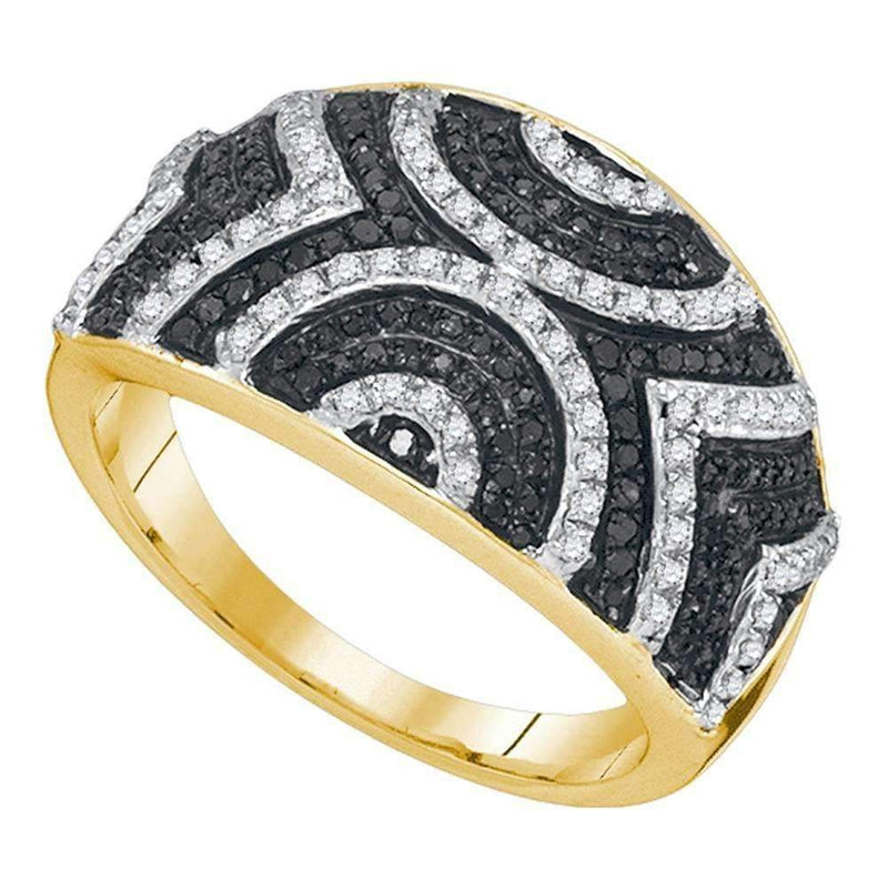 10kt Yellow Gold Women's Round Black Color Enhanced Diamond Geometric Stripe Band 1/2 Cttw - FREE Shipping (US/CAN)-Gold & Diamond Bands-5-JadeMoghul Inc.