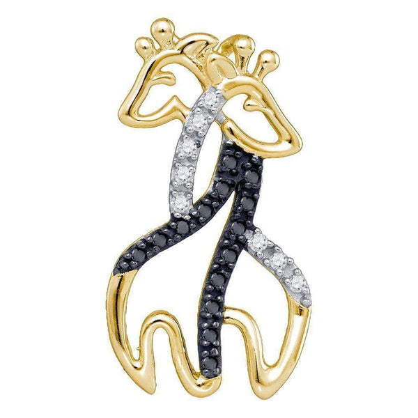 10kt Yellow Gold Women's Round Black Color Enhanced Diamond Giraffe Animal Pendant 1-10 Cttw - FREE Shipping (US/CAN)-Gold & Diamond Pendants & Necklaces-JadeMoghul Inc.