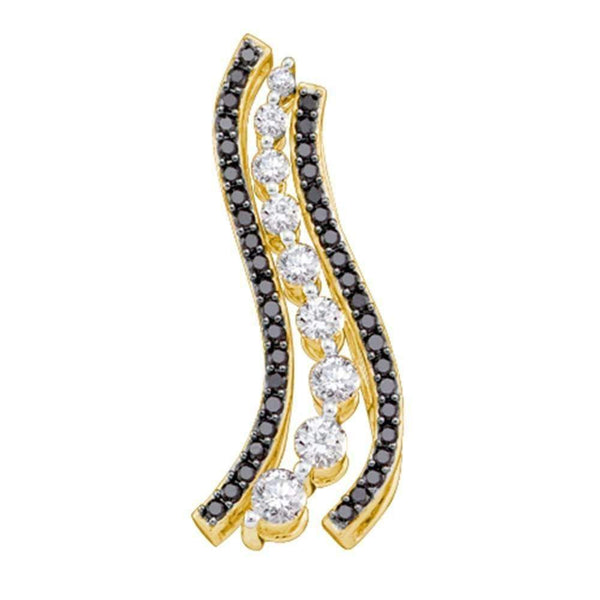 10kt Yellow Gold Women's Round Black Color Enhanced Diamond Graduated Journey Pendant 1.00 Cttw - FREE Shipping (US/CAN)-Gold & Diamond Pendants & Necklaces-JadeMoghul Inc.