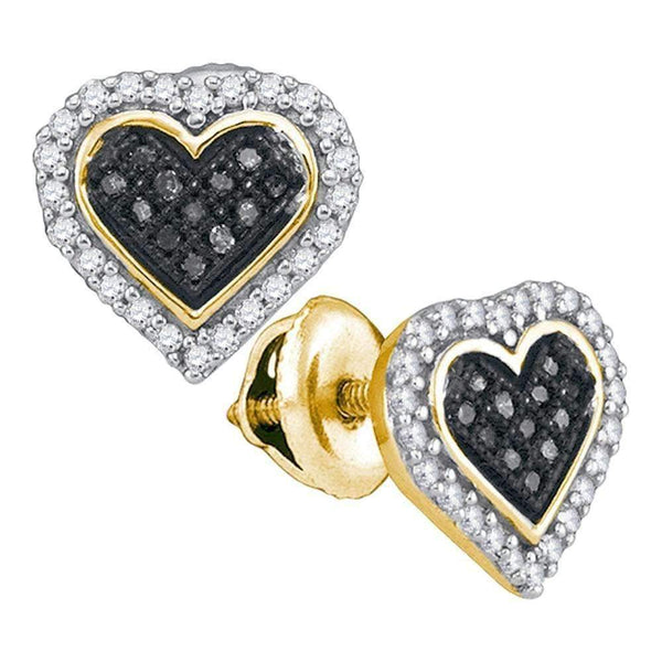 10kt Yellow Gold Women's Round Black Color Enhanced Diamond Heart Cluster Stud Earrings 1-4 Cttw - FREE Shipping (USA/CAN)-Gold & Diamond Earrings-JadeMoghul Inc.