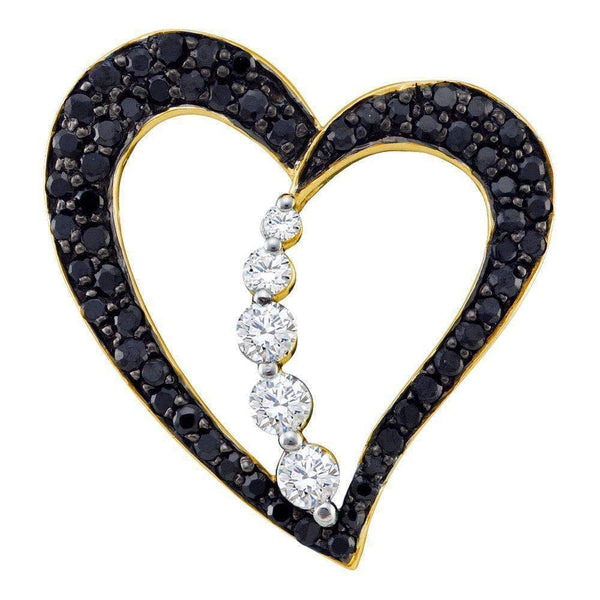 10kt Yellow Gold Women's Round Black Color Enhanced Diamond Heart Journey Pendant 1-2 Cttw - FREE Shipping (US/CAN)-Gold & Diamond Pendants & Necklaces-JadeMoghul Inc.