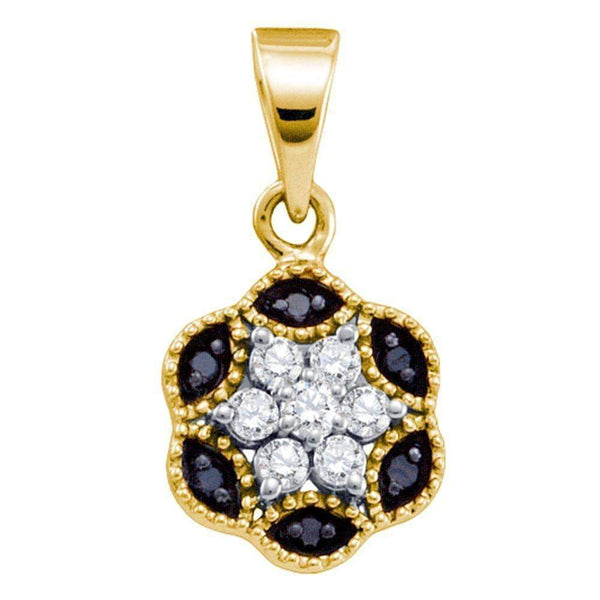 10kt Yellow Gold Women's Round Black Color Enhanced Diamond Hexagon Cluster Pendant 1-5 Cttw - FREE Shipping (US/CAN)-Gold & Diamond Pendants & Necklaces-JadeMoghul Inc.