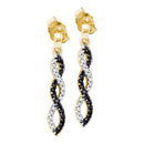 10kt Yellow Gold Women's Round Black Color Enhanced Diamond Infinity Dangle Screwback Earrings 1-6 Cttw - FREE Shipping (US/CAN)-Gold & Diamond Earrings-JadeMoghul Inc.
