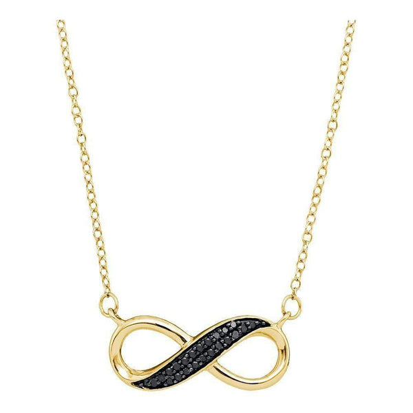 10kt Yellow Gold Women's Round Black Color Enhanced Diamond Infinity Pendant Necklace 1-6 Cttw - FREE Shipping (US/CAN)-Gold & Diamond Pendants & Necklaces-JadeMoghul Inc.