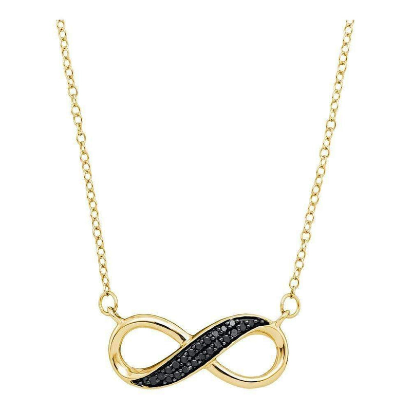 10kt Yellow Gold Women's Round Black Color Enhanced Diamond Infinity Pendant Necklace 1-6 Cttw - FREE Shipping (US/CAN)-Gold & Diamond Pendants & Necklaces-JadeMoghul Inc.