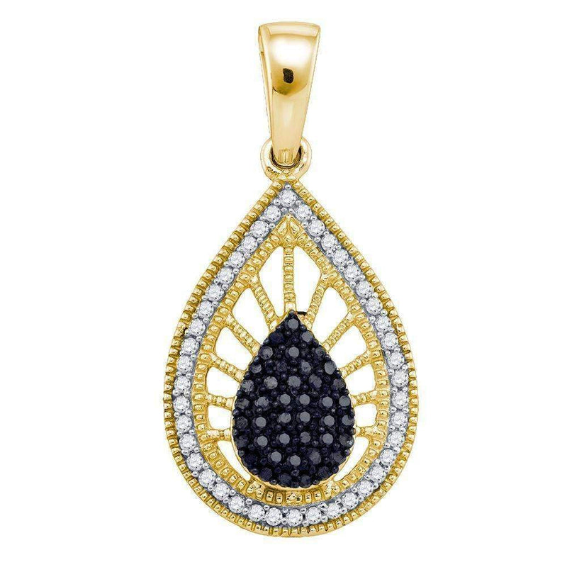 10kt Yellow Gold Women's Round Black Color Enhanced Diamond Milgrain Teardrop Pendant 1-3 Cttw - FREE Shipping (US/CAN)-Gold & Diamond Pendants & Necklaces-JadeMoghul Inc.