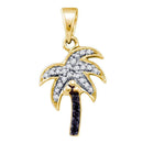 10kt Yellow Gold Women's Round Black Color Enhanced Diamond Nautical Palm Tree Beach Pendant 1-10 Cttw - FREE Shipping (US/CAN)-Gold & Diamond Pendants & Necklaces-JadeMoghul Inc.