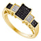 10kt Yellow Gold Women's Round Black Color Enhanced Diamond Rectangle Cluster Ring 1/6 Cttw - FREE Shipping (US/CAN)-Gold & Diamond Cluster Rings-5-JadeMoghul Inc.
