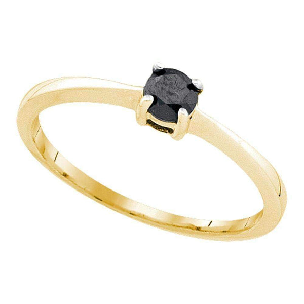 10kt Yellow Gold Women's Round Black Color Enhanced Diamond Solitaire Bridal Wedding Engagement Ring 1/4 Cttw - FREE Shipping (US/CAN)-Wedding Jewelry-5-JadeMoghul Inc.