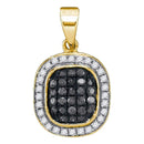 10kt Yellow Gold Women's Round Black Color Enhanced Diamond Square Cluster Pendant 1-4 Cttw - FREE Shipping (US/CAN)-Gold & Diamond Pendants & Necklaces-JadeMoghul Inc.