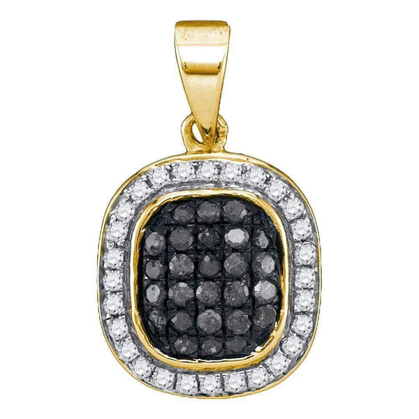 10kt Yellow Gold Women's Round Black Color Enhanced Diamond Square Cluster Pendant 1-4 Cttw - FREE Shipping (US/CAN)-Gold & Diamond Pendants & Necklaces-JadeMoghul Inc.