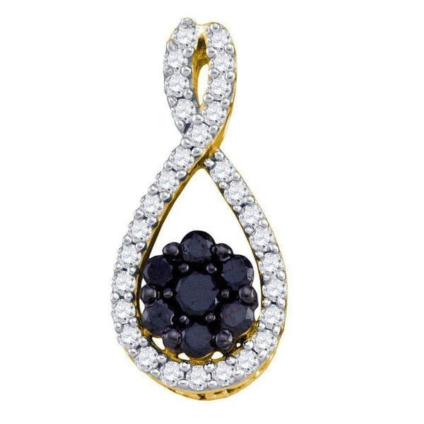 10kt Yellow Gold Women's Round Black Color Enhanced Diamond Teardrop Cluster Pendant 3-8 Cttw - FREE Shipping (US/CAN)-Gold & Diamond Pendants & Necklaces-JadeMoghul Inc.