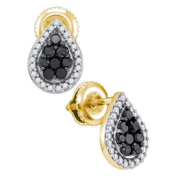 10kt Yellow Gold Women's Round Black Color Enhanced Diamond Teardrop Cluster Stud Earrings 1-2 Cttw - FREE Shipping (US/CAN)-Gold & Diamond Earrings-JadeMoghul Inc.
