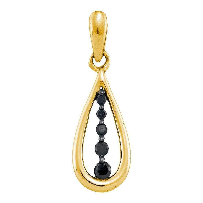 10kt Yellow Gold Women's Round Black Color Enhanced Diamond Teardrop Pendant 1-8 Cttw - FREE Shipping (US/CAN)-Gold & Diamond Pendants & Necklaces-JadeMoghul Inc.