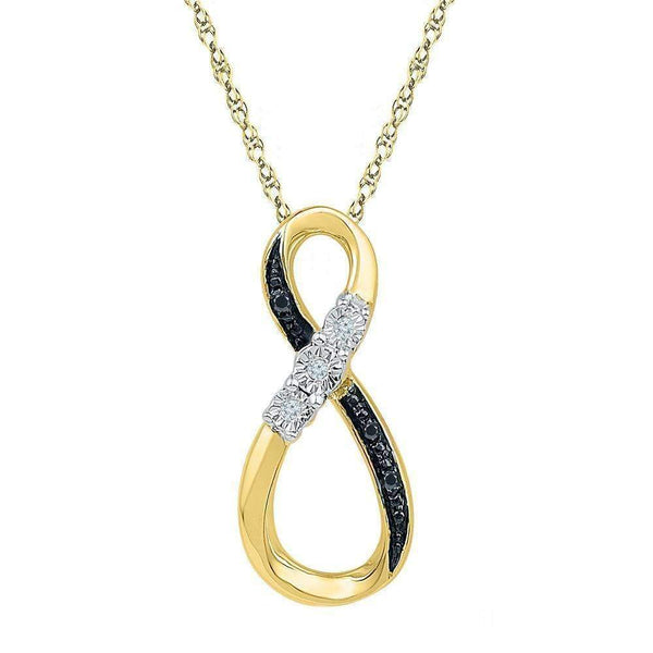 10kt Yellow Gold Women's Round Black Color Enhanced Diamond Vertical Infinity Pendant .03 Cttw - FREE Shipping (US/CAN)-Gold & Diamond Pendants & Necklaces-JadeMoghul Inc.