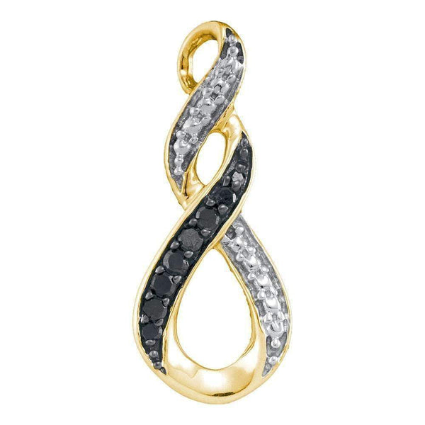 10kt Yellow Gold Women's Round Black Color Enhanced Diamond Vertical Infinity Pendant 1-12 Cttw - FREE Shipping (US/CAN)-Gold & Diamond Pendants & Necklaces-JadeMoghul Inc.