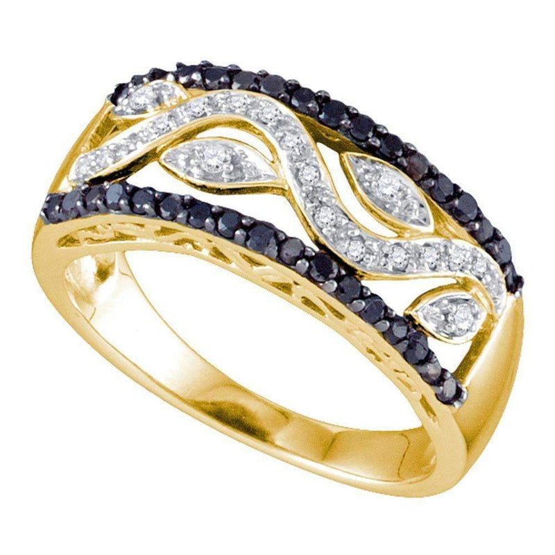 10kt Yellow Gold Women's Round Black Color Enhanced Diamond Vine Band Ring 3/8 Cttw - FREE Shipping (US/CAN)-Gold & Diamond Bands-5-JadeMoghul Inc.