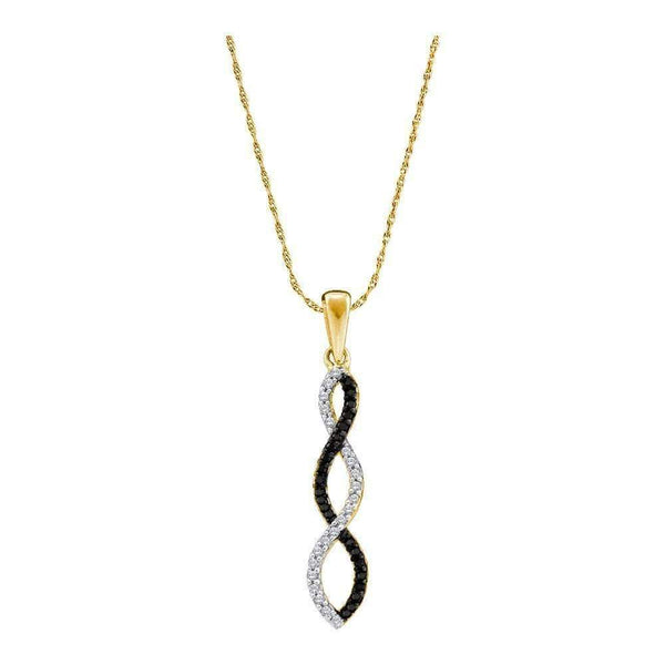 10kt Yellow Gold Women's Round Black Color Enhanced Diamond Woven Infinity Pendant 1-8 Cttw - FREE Shipping (US/CAN)-Gold & Diamond Pendants & Necklaces-JadeMoghul Inc.