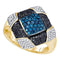 10kt Yellow Gold Women's Round Blue Black Color Enhanced Diamond Square Cluster Ring 7/8 Cttw - FREE Shipping (US/CAN)-Gold & Diamond Fashion Rings-5-JadeMoghul Inc.