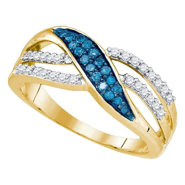 10kt Yellow Gold Women's Round Blue Color Enhanced Diamond Band Ring 1/3 Cttw - FREE Shipping (US/CAN)-Gold & Diamond Bands-5-JadeMoghul Inc.