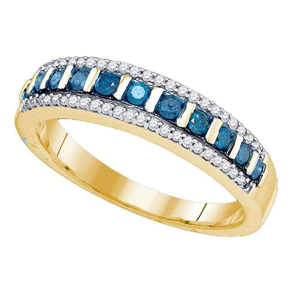 10kt Yellow Gold Women's Round Blue Color Enhanced Diamond Band Ring 1/3 Cttw - FREE Shipping (US/CAN)-Gold & Diamond Bands-7-JadeMoghul Inc.
