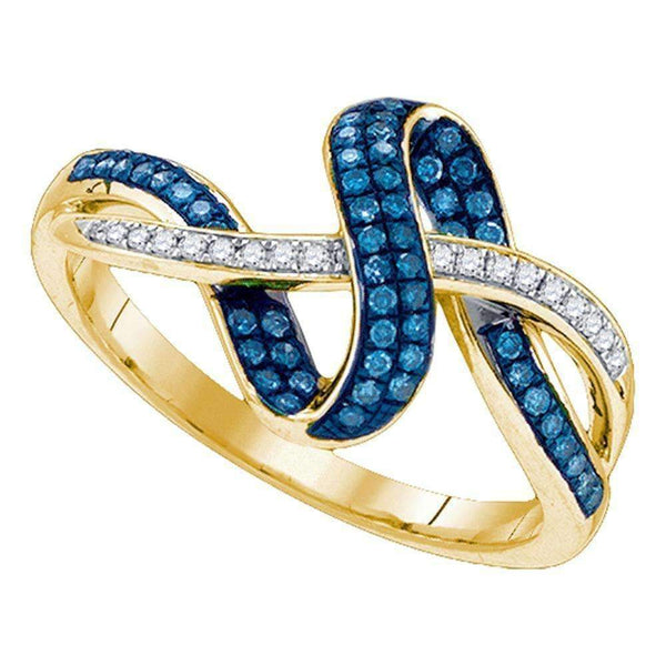 10kt Yellow Gold Women's Round Blue Color Enhanced Diamond Band Ring 1/4 Cttw - FREE Shipping (US/CAN)-Gold & Diamond Fashion Rings-6-JadeMoghul Inc.