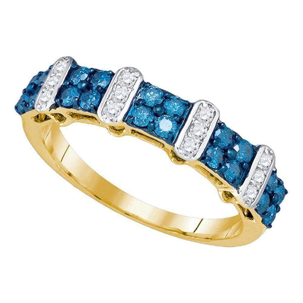 10kt Yellow Gold Women's Round Blue Color Enhanced Diamond Band Ring 3/4 Cttw - FREE Shipping (US/CAN)-Gold & Diamond Bands-5-JadeMoghul Inc.