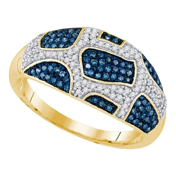 10kt Yellow Gold Women's Round Blue Color Enhanced Diamond Band Ring 3/8 Cttw - FREE Shipping (US/CAN)-Gold & Diamond Fashion Rings-6-JadeMoghul Inc.
