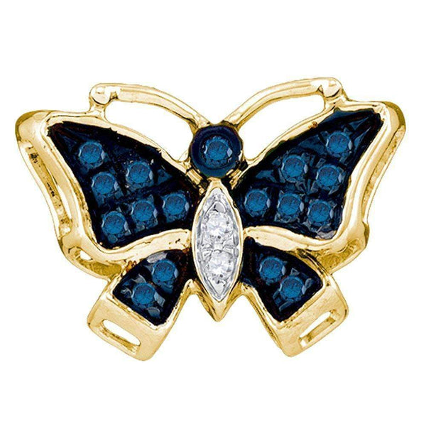 10kt Yellow Gold Women's Round Blue Color Enhanced Diamond Butterfly Bug Pendant 1-12 Cttw - FREE Shipping (US/CAN)-Gold & Diamond Pendants & Necklaces-JadeMoghul Inc.