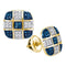 10kt Yellow Gold Women's Round Blue Color Enhanced Diamond Checkered Stud Earrings 1-4 Cttw - FREE Shipping (US/CAN)-Gold & Diamond Earrings-JadeMoghul Inc.